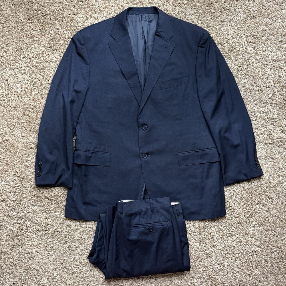 Canali Suit Jacket Size 46R / IT 58 Pants 40x29 Blue Wool 2 Button Italy Luxury